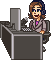 Pixel version of Jon at a radio desk